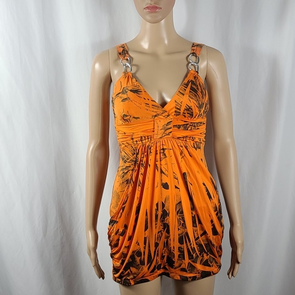 YO YO 5 | Orange Lillie Slinky Mini Dress w Chains - Picture 1 of 12